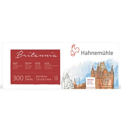 Hahnemühle Britannia akvarelltömb, 300 g, 12 lap, félérdes, 20x50 cm