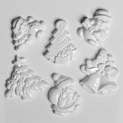 Hobbyművész műanyag öntőforma - karácsonyi apró VII. hóemberek, fenyőfa, 6 db