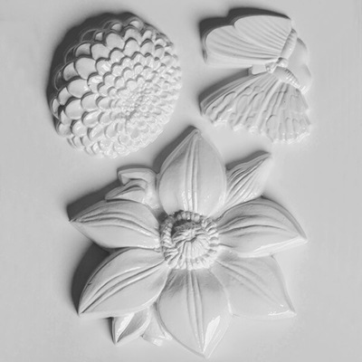 Hobbyművész műanyag öntőforma - virágok, pillangó, 3 db