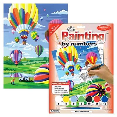 Számozott kifestő készlet, akrilfesték+ecset, 22x30 cm - Hőlégballon