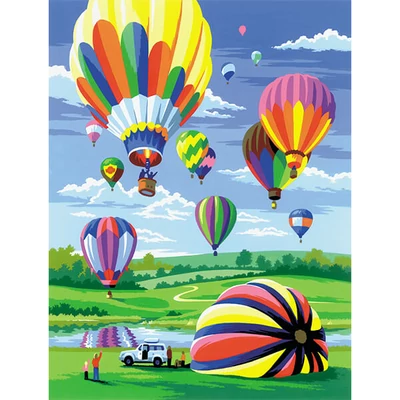 Számozott kifestő készlet, akrilfesték+ecset, 22x30 cm - Hőlégballon