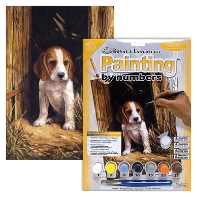 Számozott kifestő készlet, akrilfesték+ecset, 22x30 cm - Beagle