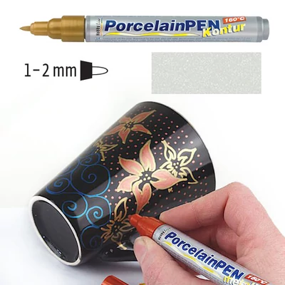 Porcelánfilc, HobbyLine Metallic - kontúr ezüst, 16425