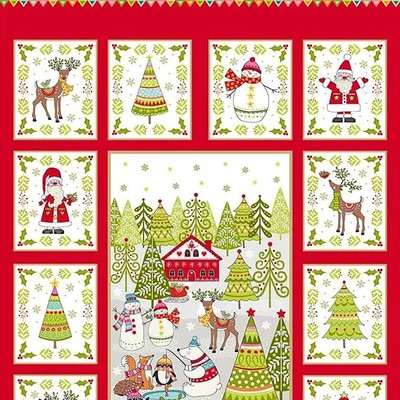 Patchwork anyag - Makower - Festive Christmas 2108-1 Panel, 60cm