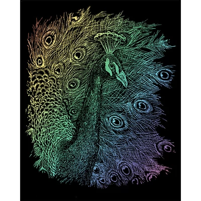 Karckép gravírozó készlet karctűvel, 20x25 cm - Páva, szivárvány