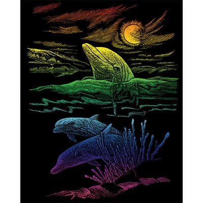 Karckép gravírozó készlet karctűvel, 20x25 cm - Delfin, szivárvány
