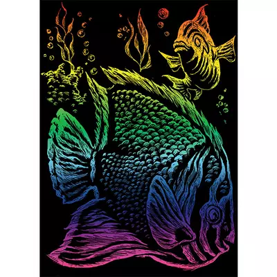Karckép gravírozó készlet karctűvel, 12x18 cm - Trópusi halak, szivárvány