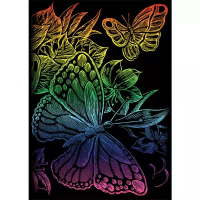 Karckép gravírozó készlet karctűvel, 12x18 cm - Pillangók, szivárvány
