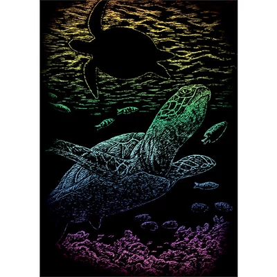 Karckép gravírozó készlet karctűvel, 12x18 cm - Teknős, szivárvány