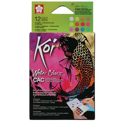 Sakura Koi szilkés akvarellfesték készlet,12 db + víztartályos ecset, metál színek