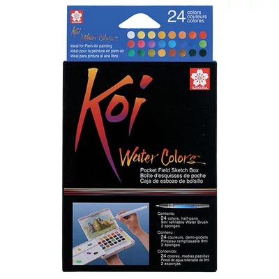 Sakura Koi szilkés akvarellfesték készlet, 24 db + víztartályos ecset