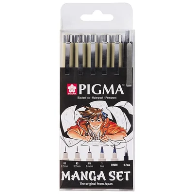 Sakura Pigma rajzkészlet - 6 db, Manga set, fekete