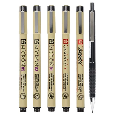 Sakura Pigma rajzkészlet - 6 db, Manga set, fekete