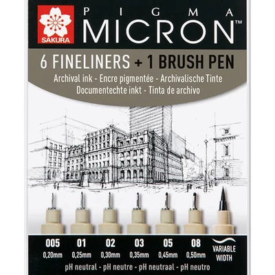 Sakura Pigma Micron műszaki rajztoll készlet - 6+1 db