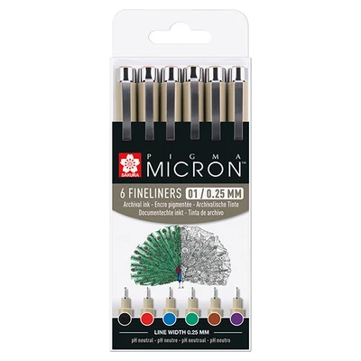 Sakura Pigma Micron 01 műszaki rajztoll készlet - 6 db, alap színek