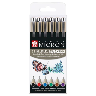 Sakura Pigma Micron 05 műszaki rajztoll készlet - 6 db, alap színek