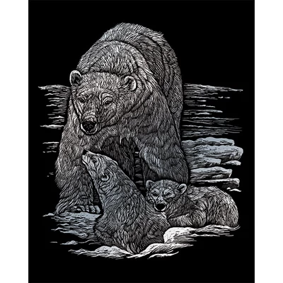 Karckép gravírozó készlet karctűvel, 20x25 cm - Jegesmedvék, ezüst