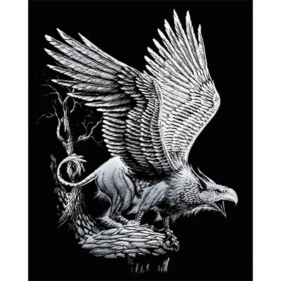Karckép gravírozó készlet karctűvel, 20x25 cm - Griffmadár, ezüst