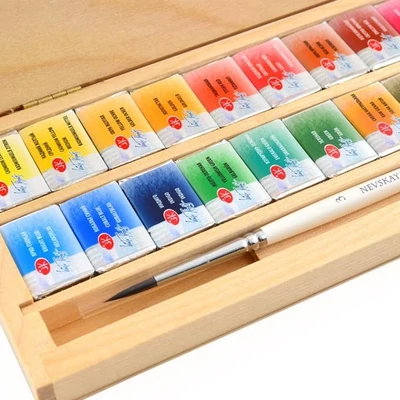 White Nights akvarellfesték készlet - 24 db, fadobozos