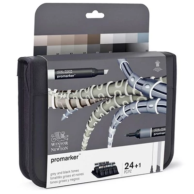 ProMarker kétvégű alkoholos filctoll készlet - 24+1 db, black &amp; grey wallet 