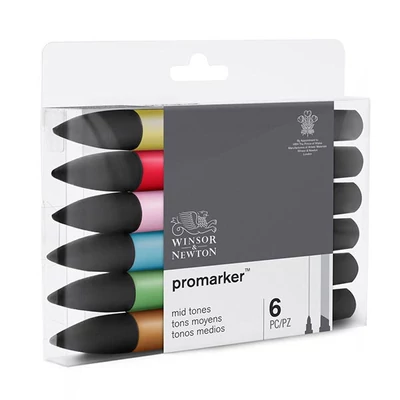 ProMarker kétvégű alkoholos filctoll készlet - 6 db, mid tones