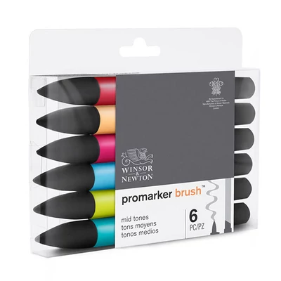 Promarker Brush kétvégű alkoholos ecsetfilc készlet - 6 db, mid tones