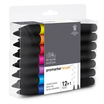 Promarker Brush kétvégű alkoholos ecsetfilc készlet - 12+1 db, vibrant tones