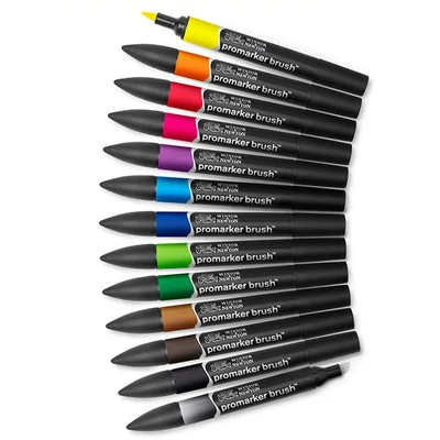 Promarker Brush kétvégű alkoholos ecsetfilc készlet - 12+1 db, vibrant tones