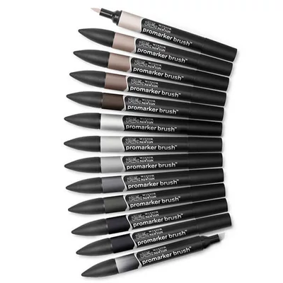 Promarker Brush kétvégű alkoholos ecsetfilc készlet - 12+1 db, neutral tones