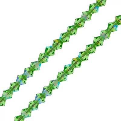 Preciosa kúpos kristálygyöngy füzér, 4 mm - Peridot AB