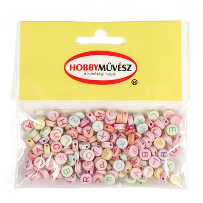 Műanyag betűgyöngy, 6 mm - vegyes