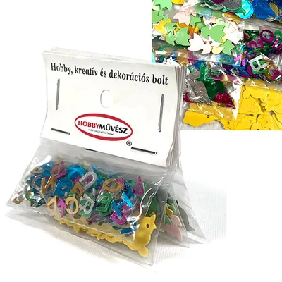 Flitter, varrható-ragasztható vegyesen, 5x2-2,5 g - változó összetétellel