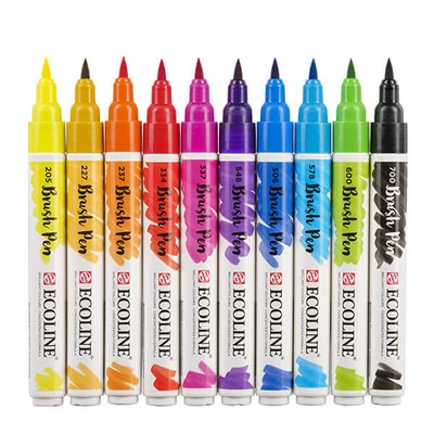 Talens Ecoline Brush Pen akvarell ecsetfilc készlet - 10 db, Primary
