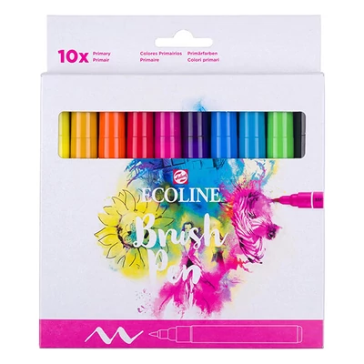 Talens Ecoline Brush Pen akvarell ecsetfilc készlet - 10 db, Primary