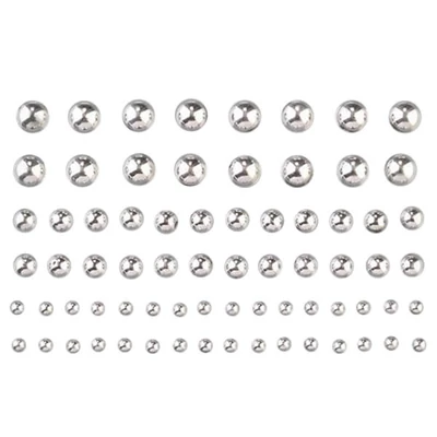 Öntapadós akril félgyöngyök, kerek, 72 db - ezüst, 3-5-7 mm