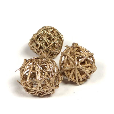 Száraztermés - Vesszőlabda, natúr pezsgő csillámos, 3 cm, 3 db