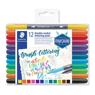 Ecsetirón készlet, Staedtler Design Journey, 0,5-0,8/1,0-6,0mm, kétvégű, 12 darab