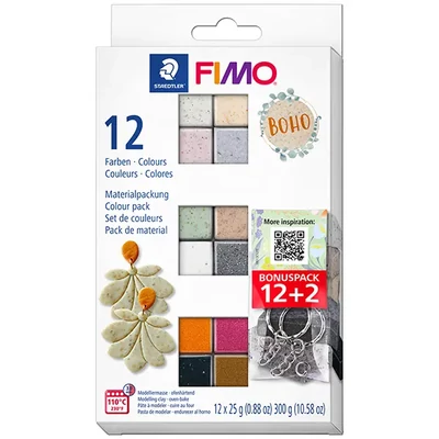 FIMO Effect Colour Pack süthető gyurma készlet, 12x25 g - Boho, kulcskarikákkal