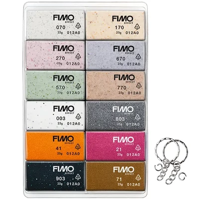 FIMO Effect Colour Pack süthető gyurma készlet, 12x25 g - Boho, kulcskarikákkal