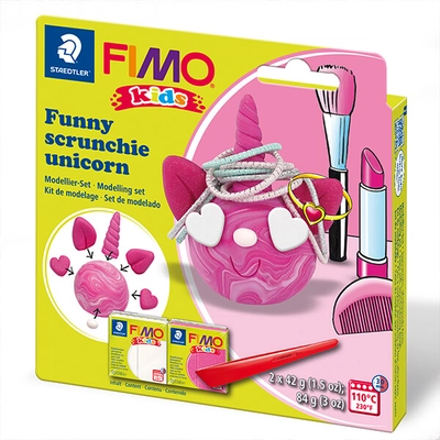 FIMO Kids süthető gyurma készlet, 2x42 g - Funny scrunchie unicorn, vicces hajgumitartó unikornis