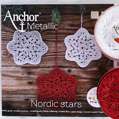 Horgolókészlet, Anchor Metallic - Csillagok, piros, fehér, ezüst