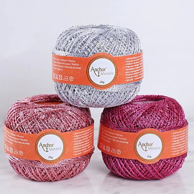 Horgolókészlet, Anchor Metallic - Szívek, rózsaszín, pink, ezüst