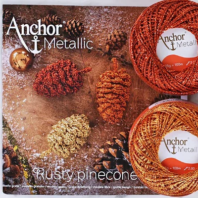 Horgolókészlet, Anchor Metallic - Tobozok, arany, réz, rozsda