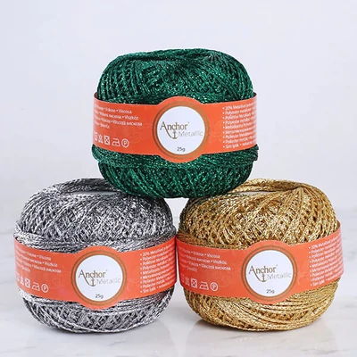 Horgolókészlet, Anchor Metallic - Csillagok, arany, antikezüst, zöld,