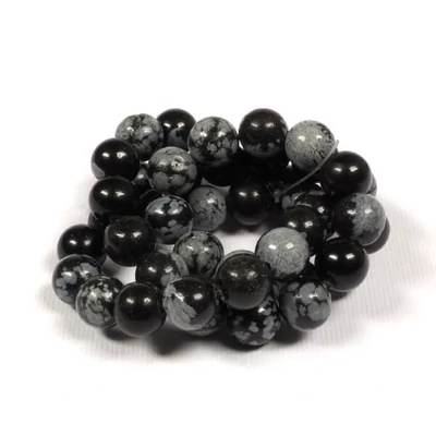 Ásványgyöngy - Obszidián, hópehely, 8 mm, 1 szál