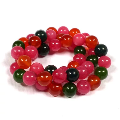 Ásványgyöngy - Achát, festett, turmalin, 8 mm, 1 szál