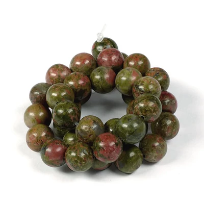 Ásványgyöngy - Unakit, epidot, 10 mm, 1 szál