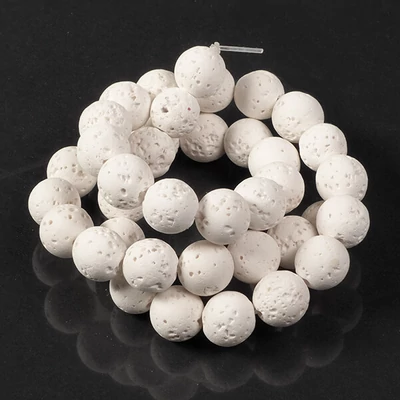 Ásványgyöngy - Lávakő, fehér, 10 mm, 1 szál