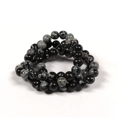 Ásványgyöngy - Obszidián, hópehely, 6 mm, 1 szál