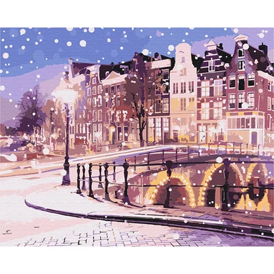Számozott kifestő készlet, feszített vásznon, 40x50 cm - Mese a téli Amsterdam-ról